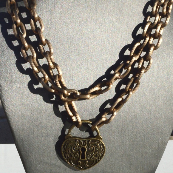 Conceptual Subculture Jewelry - Heart Lock Steampunk Brass Chain Necklace Pendant